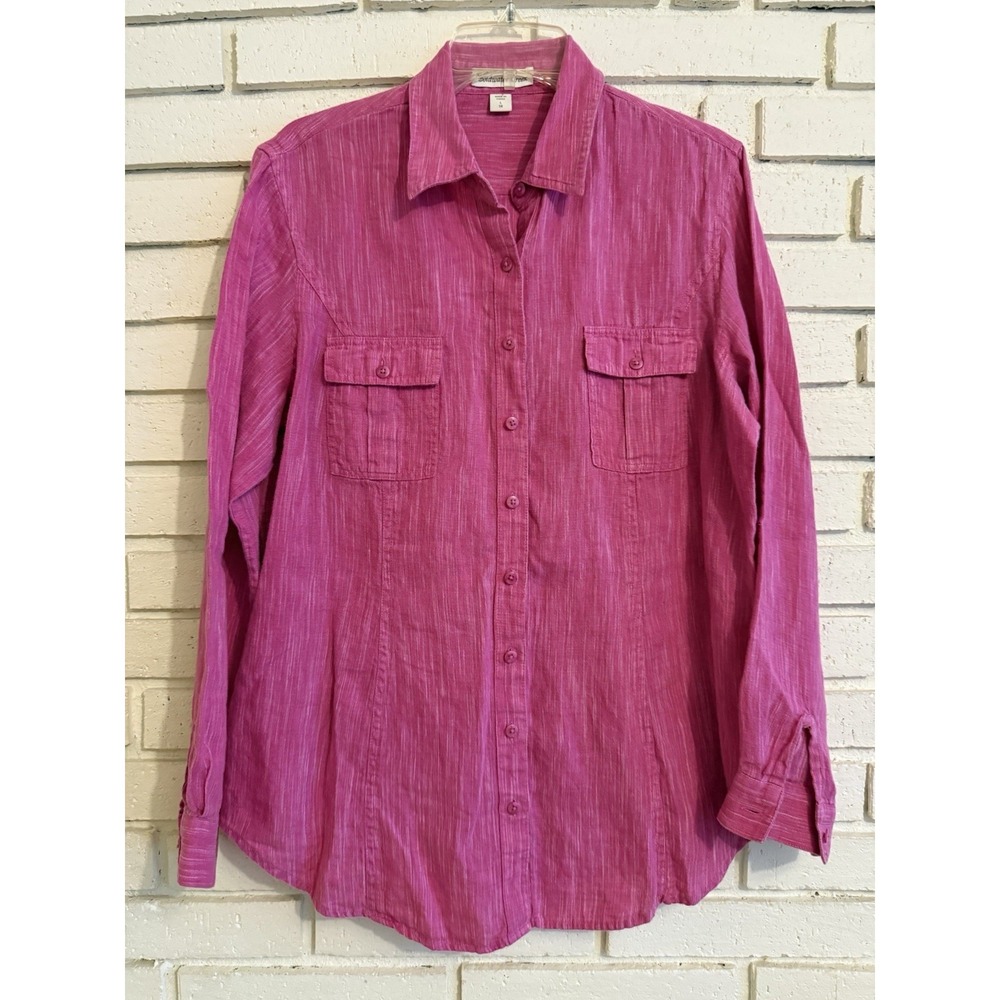 Coldwater‎ Creek 100% Linen Sz Lg/14 Button-up Shirt Heathered Pink Long Sleeve
